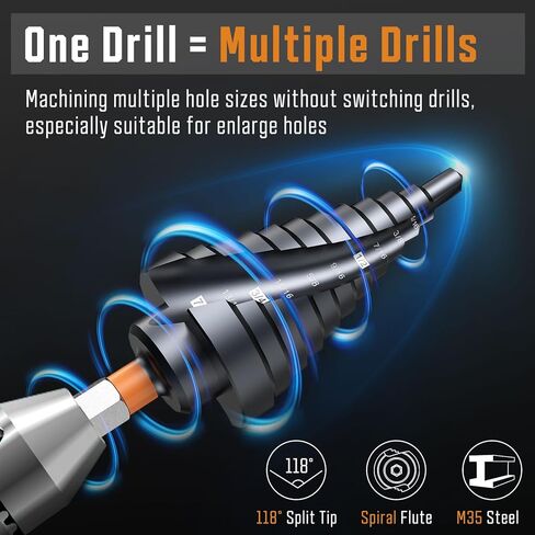 3PCS Unibit Step Drill Bit Set (1/4"-7/8"), M35 Cobalt, TiAlN Coated for Superior Durability, Spiral Cone Drill for Stainless Steel, Sheet Metal, Aluminum & Plastic in Saudi Arabia