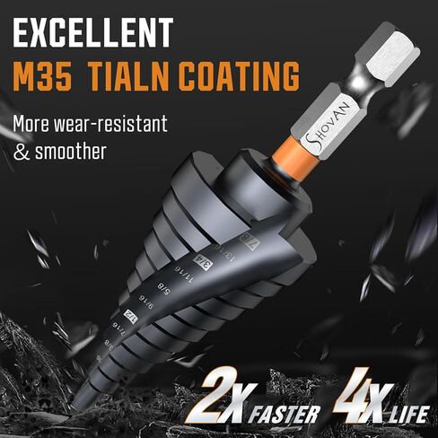 3PCS Unibit Step Drill Bit Set (1/4"-7/8"), M35 Cobalt, TiAlN Coated for Superior Durability, Spiral Cone Drill for Stainless Steel, Sheet Metal, Aluminum & Plastic in Saudi Arabia