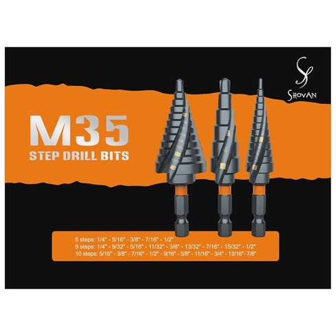 3PCS Unibit Step Drill Bit Set (1/4"-7/8"), M35 Cobalt, TiAlN Coated for Superior Durability, Spiral Cone Drill for Stainless Steel, Sheet Metal, Aluminum & Plastic in Saudi Arabia