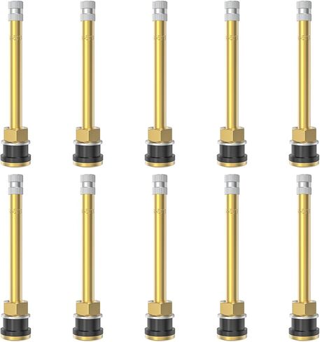10 Piece TR545D 60 Degree Valve Stems for Commercial Vehicles. Fits 0.382"+0.0118" Valve Hole Dia, Length 3.78'', Nickel-Plated Brass, Silver in Kuwait