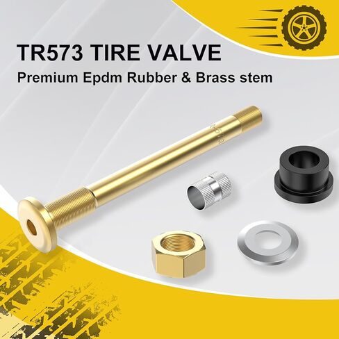 10 Piece TR545D 60 Degree Valve Stems for Commercial Vehicles. Fits 0.382"+0.0118" Valve Hole Dia, Length 3.78'', Nickel-Plated Brass, Silver in Kuwait