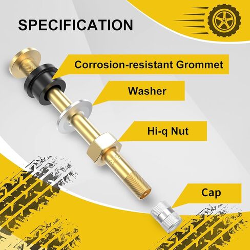 10 Piece TR545D 60 Degree Valve Stems for Commercial Vehicles. Fits 0.382"+0.0118" Valve Hole Dia, Length 3.78'', Nickel-Plated Brass, Silver in Kuwait