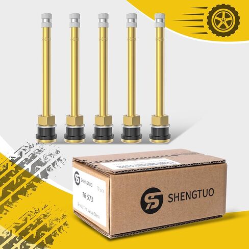 10 Piece TR545D 60 Degree Valve Stems for Commercial Vehicles. Fits 0.382"+0.0118" Valve Hole Dia, Length 3.78'', Nickel-Plated Brass, Silver in Kuwait