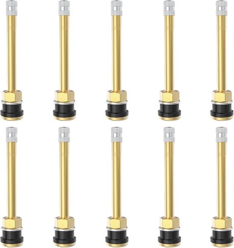 10 Piece TR545D 60 Degree Valve Stems for Commercial Vehicles. Fits 0.382"+0.0118" Valve Hole Dia, Length 3.78'', Nickel-Plated Brass, Silver in Saudi Arabia