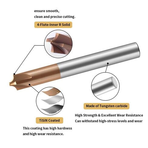 Carbide Radius Corner Rounding Inner R End Mills 4 Flute Tisin مطلية ، من أجل فولاذ سبيكة الطحن ، الفولاذ المصلب ، 1pcs R3*60mm in Kuwait