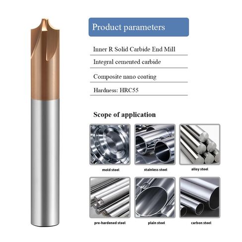 Carbide Radius Corner Rounding Inner R End Mills 4 Flute Tisin مطلية ، من أجل فولاذ سبيكة الطحن ، الفولاذ المصلب ، 1pcs R3*60mm in Kuwait
