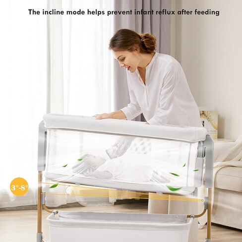Baby Bassinet Bedside Sleeper, 3-in-1 Rocking Bassinet for Baby with 6-Level Height Adjustable, 4 Wheels & Breathable Mesh Walls, Portable Bedside Bassinet with Mattress for Newborn in Saudi Arabia