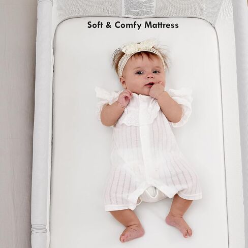 Baby Bassinet Bedside Sleeper, 3-in-1 Rocking Bassinet for Baby with 6-Level Height Adjustable, 4 Wheels & Breathable Mesh Walls, Portable Bedside Bassinet with Mattress for Newborn in Saudi Arabia