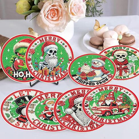 8 PCS Succulent Diamond Art Coasters with Holder, DIY Flowers Diamond Painting Coasters Kits for Adults, Non Slip Hardwood Bases Plants Mosaic Dot Painting Coaster Gift Set for Beginners 4x4 Inch in Kuwait