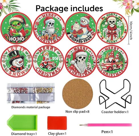 8 PCS Succulent Diamond Art Coasters with Holder, DIY Flowers Diamond Painting Coasters Kits for Adults, Non Slip Hardwood Bases Plants Mosaic Dot Painting Coaster Gift Set for Beginners 4x4 Inch in Kuwait