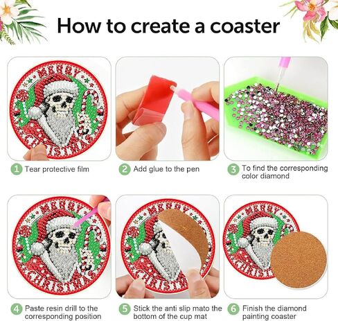 8 PCS Succulent Diamond Art Coasters with Holder, DIY Flowers Diamond Painting Coasters Kits for Adults, Non Slip Hardwood Bases Plants Mosaic Dot Painting Coaster Gift Set for Beginners 4x4 Inch in Kuwait