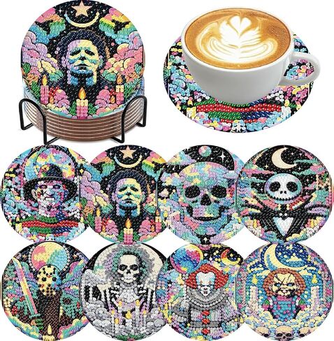 8 PCS Succulent Diamond Art Coasters with Holder, DIY Flowers Diamond Painting Coasters Kits for Adults, Non Slip Hardwood Bases Plants Mosaic Dot Painting Coaster Gift Set for Beginners 4x4 Inch in Kuwait