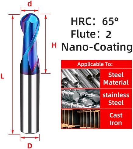 HRC65 Ball Nose Milling Cutter Tungsten Steel CNC Cutter Milling Tools for Stainless Steel Router Bit Carbide End Mills(1pc HRC65,R0.75xD4x50L) in Saudi Arabia
