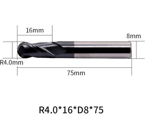 2 Flute HRC45 Ball Nose Endmills R0.5-R8.0 6mm 8mm Alloy Coating Tungsten CNC Maching Milling Cutter Steel Tool End Mill(R4.0mmxD8x75L-2F45C) in Saudi Arabia