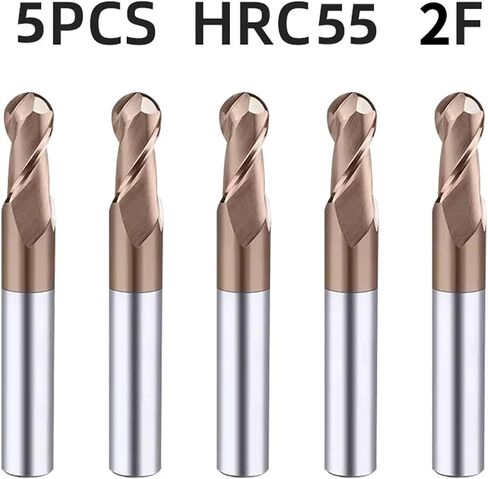 HRC55 Ball Nose End Mill Carbide Milling Cutter Router Bit for Metalworking CNC Lathe Tools Tungsten Steel Mill Tools(5pcs HRC55,R8xD16x100L) in Kuwait