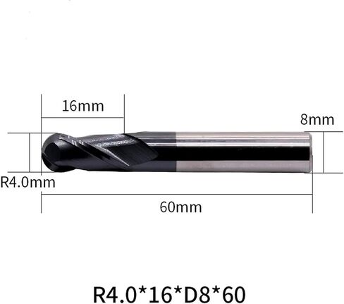 2 Flute HRC45 Ball Nose Endmills R0.5-R8.0 6mm 8mm Alloy Coating Tungsten CNC Maching Milling Cutter Steel Tool End Mill(R4.0mmxD8x75L-2F45C) in Saudi Arabia