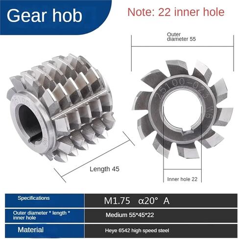 1Pcs Gear hob Cutter Accuracy high-Speed Steel M2 Material, Pressure Angle 20 Degrees, Rolling Cutter M0.8M1M2M3M4(M0.75 20 50-40-22) in Saudi Arabia