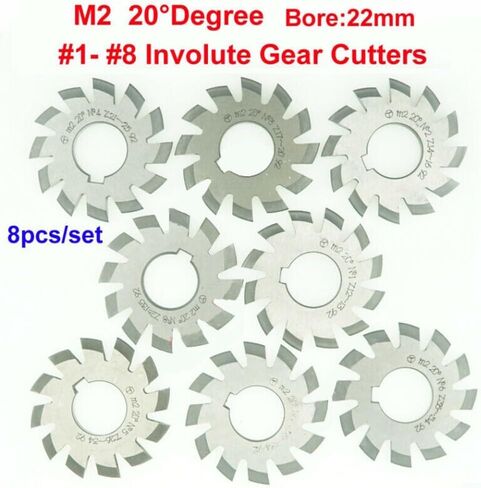 8pcs HSS M2 Metalworking Gear Milling Cutter Set 22mm Bore 20 درجة وحدة العات in Saudi Arabia