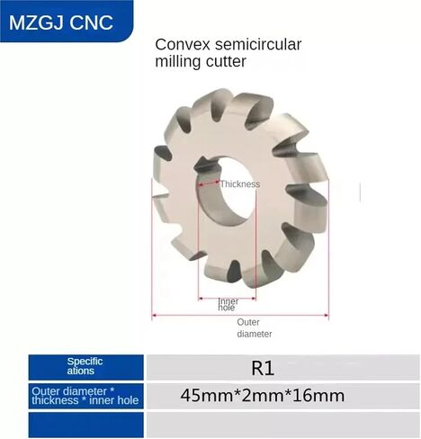 1Pcs HSS Convex Semi-Circular Milling Concave Arc Groove Milling Cutter, R1R2R3 White Steel Milling Cutter, Forming Cutter(R3 55X6) in Saudi Arabia