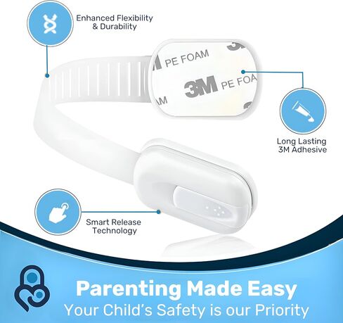 3M Adhesive Child Safety Strap Locks by Baby Proof Me, Baby Latches for Cabinets, Dishwashers, Fridges, Ovens and Trash Cans, Stain Free Toilet Lock (6 Safety Latches) in Kuwait