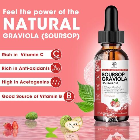 (2 Pack Soursop Graviola Liquid Drop for Cell Support & Regeneration, Immune System and Gut Health Support, Soursop Bitters Liquid, Herbal Goodness, Sugar/Gluten Free, Natural Flavor in Kuwait