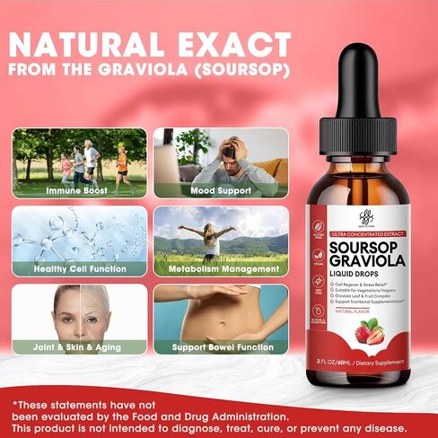 (2 Pack Soursop Graviola Liquid Drop for Cell Support & Regeneration, Immune System and Gut Health Support, Soursop Bitters Liquid, Herbal Goodness, Sugar/Gluten Free, Natural Flavor in Kuwait