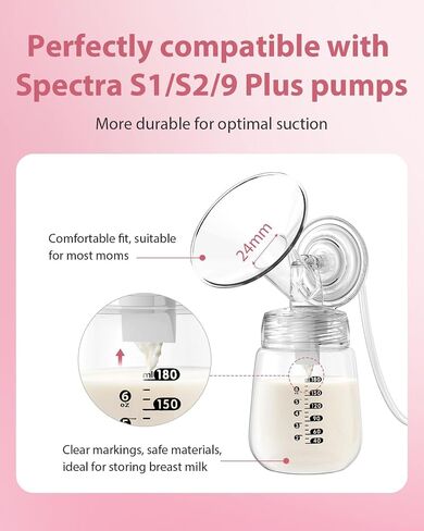 Pump Parts Compatible with Spectra S1/S2/9 Plus, Not Original Accessories, Full Set Replacements Include 24mm Flanges, Valves, Backflow Protectors (Duckbills Included), Tubings and Bottles in Saudi Arabia
