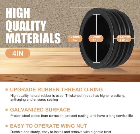 2Pack 4 Inch Sewer Cleanout Cap Cover for Most End of Pipes Sink Pools, Steel Expansion Pipe Plug Floor Sewer Drain Cap Gripper Durable Rubber & Metal Construction Mechanical Plug for PVC Pipe in Saudi Arabia