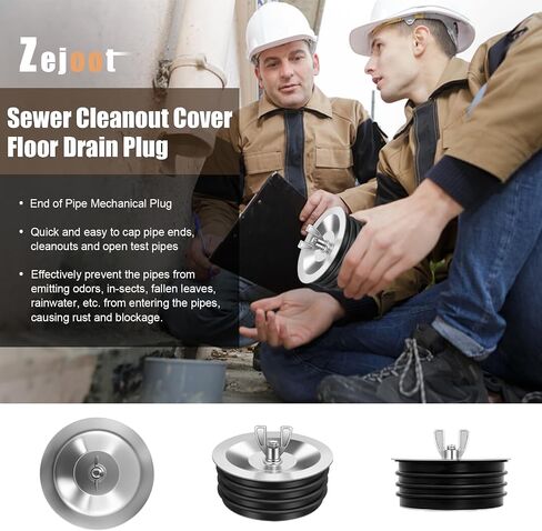 2Pack 4 Inch Sewer Cleanout Cap Cover for Most End of Pipes Sink Pools, Steel Expansion Pipe Plug Floor Sewer Drain Cap Gripper Durable Rubber & Metal Construction Mechanical Plug for PVC Pipe in Saudi Arabia