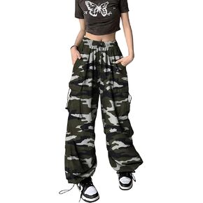 Women's Baggy Cargo Pants Parachute Pants High Waisted Relax Fit Y2K Street Drawstring Pants with Pockets in Saudi Arabia