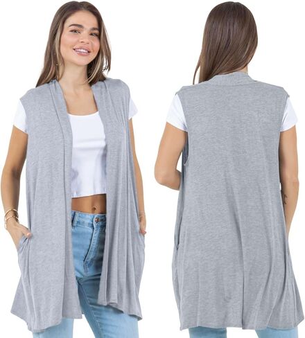 Azules Sleeveless Long Cardigans for Women with Side Pockets - Summer Vest Open Front Light Women's Cardigan Dressy Blazer in Saudi Arabia