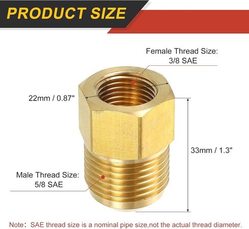 uxcell Brass Pipe Fitting, 5/8 SAE Male x 3/8 SAE Female Pipe Adapter Flare Tube Fitting for Air Gas Line Refrigeration HVAC in Kuwait