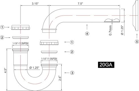 ZM Brass P-trap Pipe Basin Sink Kit مع تقليل غسالة 1-1/2 '' 22GA in Kuwait