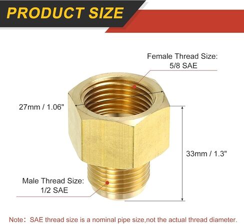 uxcell Brass Pipe Fitting, 5/8 SAE Male x 3/8 SAE Female Pipe Adapter Flare Tube Fitting for Air Gas Line Refrigeration HVAC in Kuwait