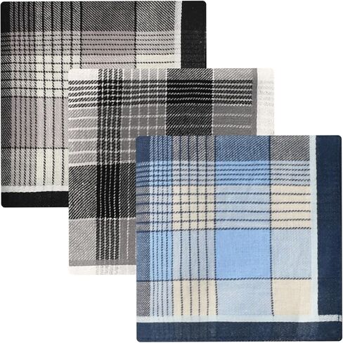 Cotton Handkerchiefs for Men, 3/6-Pack Plaid Pocket Squares – Soft Classic Large Mens Hankies for Suits, 17x17 Inches in Kuwait