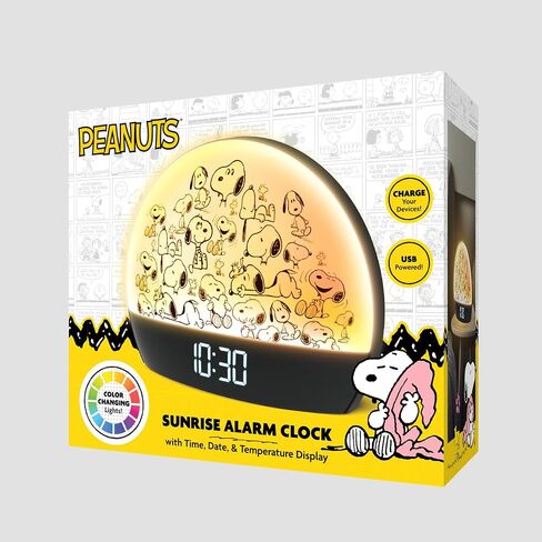 Peanuts Snoopy Sunrise Alarm Clock – Vibrant Snoopy Edition with Multicolor Lights, USB Charging, LED Display, Gentle Wake-Up Simulation, and Handy Snooze Function, Red in Kuwait