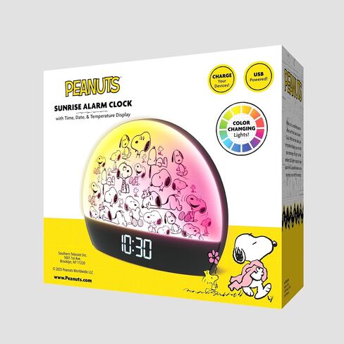Peanuts Snoopy Sunrise Alarm Clock – Vibrant Snoopy Edition with Multicolor Lights, USB Charging, LED Display, Gentle Wake-Up Simulation, and Handy Snooze Function, Red in Kuwait