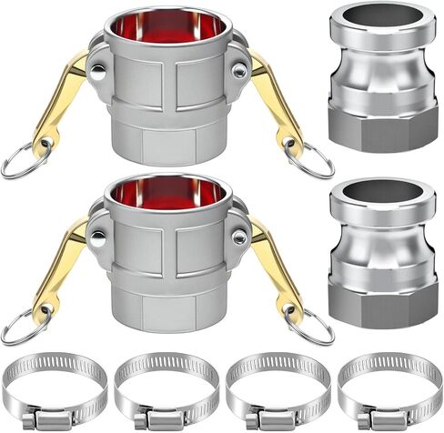 2 Set Camlock Fittings Type C&E 2 Inch Aluminum Cam and Groove Hose Fitting Kit include 2" Female Coupling Cam lock, 2" Male Adapter Camlock, Gasket, Hose Clamps for Industrial in Saudi Arabia