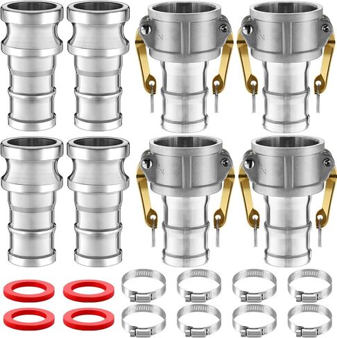 2 Set Camlock Fittings Type C&E 2 Inch Aluminum Cam and Groove Hose Fitting Kit include 2" Female Coupling Cam lock, 2" Male Adapter Camlock, Gasket, Hose Clamps for Industrial in Saudi Arabia