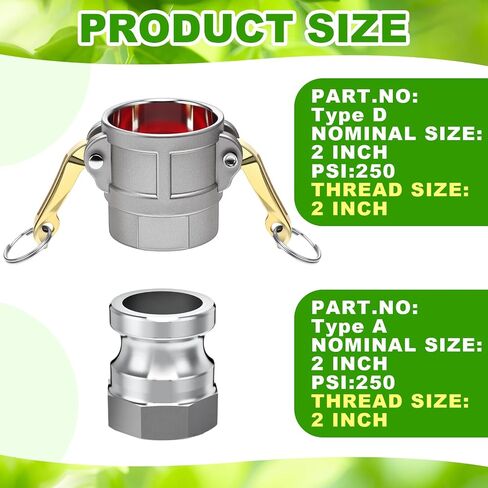 2 Set Camlock Fittings Type C&E 2 Inch Aluminum Cam and Groove Hose Fitting Kit include 2" Female Coupling Cam lock, 2" Male Adapter Camlock, Gasket, Hose Clamps for Industrial in Saudi Arabia