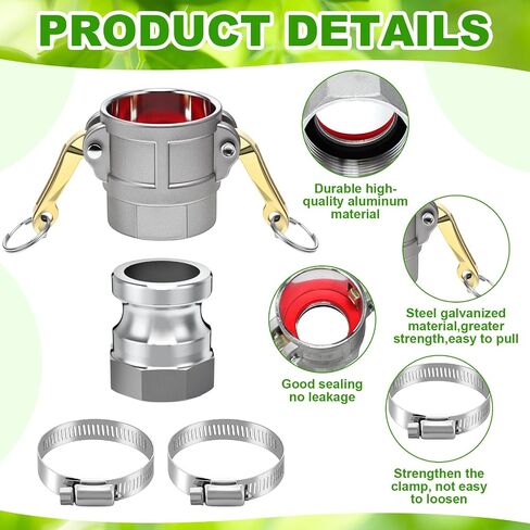 2 Set Camlock Fittings Type C&E 2 Inch Aluminum Cam and Groove Hose Fitting Kit include 2" Female Coupling Cam lock, 2" Male Adapter Camlock, Gasket, Hose Clamps for Industrial in Saudi Arabia