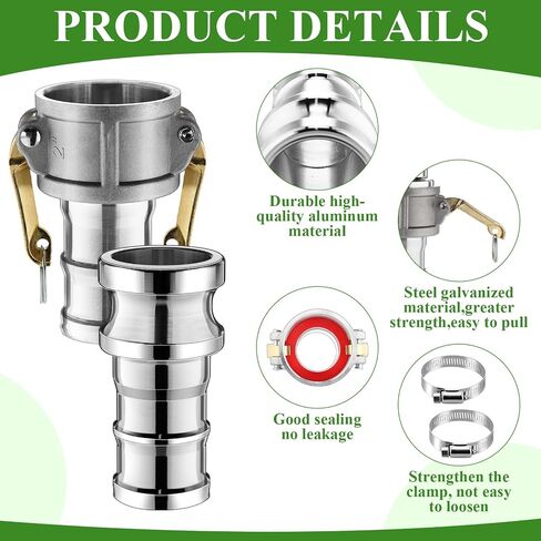 2 Set Camlock Fittings Type C&E 2 Inch Aluminum Cam and Groove Hose Fitting Kit include 2" Female Coupling Cam lock, 2" Male Adapter Camlock, Gasket, Hose Clamps for Industrial in Saudi Arabia