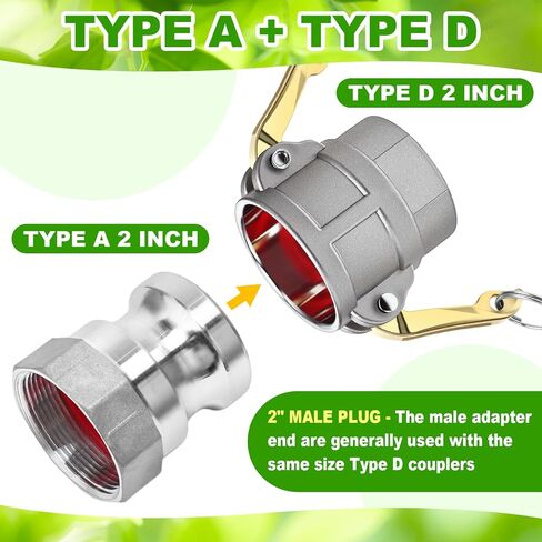 2 Set Camlock Fittings Type C&E 2 Inch Aluminum Cam and Groove Hose Fitting Kit include 2" Female Coupling Cam lock, 2" Male Adapter Camlock, Gasket, Hose Clamps for Industrial in Saudi Arabia