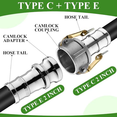 2 Set Camlock Fittings Type C&E 2 Inch Aluminum Cam and Groove Hose Fitting Kit include 2" Female Coupling Cam lock, 2" Male Adapter Camlock, Gasket, Hose Clamps for Industrial in Saudi Arabia