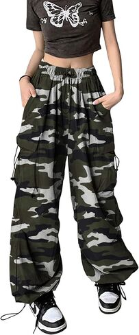 Women's Baggy Cargo Pants Parachute Pants High Waisted Relax Fit Y2K Street Drawstring Pants with Pockets in Saudi Arabia