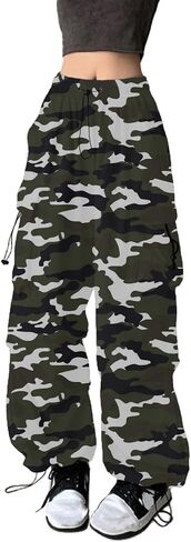 Women's Baggy Cargo Pants Parachute Pants High Waisted Relax Fit Y2K Street Drawstring Pants with Pockets in Saudi Arabia