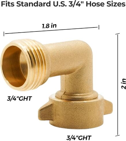 VANCOCO 90 Degree Garden Hose Elbow 2-Pack - 3/4" Heavy Duty Hose Bib Extender Solid Brass with Leak-Proof Washers for RV/Car Wash in Saudi Arabia