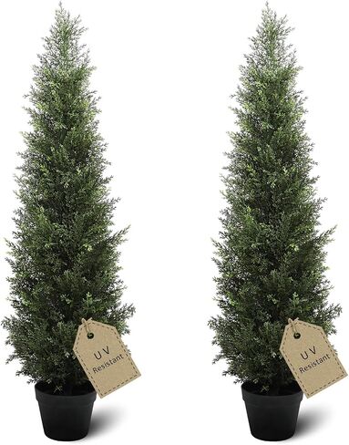 HMASYO 3FT Artificial Cedar Topiary Trees for Outdoor, Set of 2 Potted Fake Cypress Tree Faux Evergreen Plants with UV Resistant Leaves for Home Porch Front Door Garden Decorations in Saudi Arabia