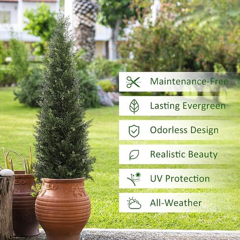HMASYO 3FT Artificial Cedar Topiary Trees for Outdoor, Set of 2 Potted Fake Cypress Tree Faux Evergreen Plants with UV Resistant Leaves for Home Porch Front Door Garden Decorations in Saudi Arabia