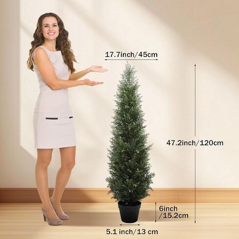 HMASYO 3FT Artificial Cedar Topiary Trees for Outdoor, Set of 2 Potted Fake Cypress Tree Faux Evergreen Plants with UV Resistant Leaves for Home Porch Front Door Garden Decorations in Saudi Arabia